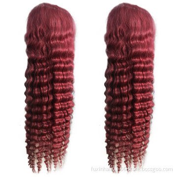 30 Inch 99j Human Hair Wig Burgundy Colorful Lace Frontal Wig Lace Front Colored Wigs 99j Ombre Deep Wave Swiss Lace Transparent